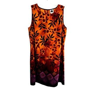 California Concepts Women's Dress 14 Brown Floral Sleeveless Misses Size Large L